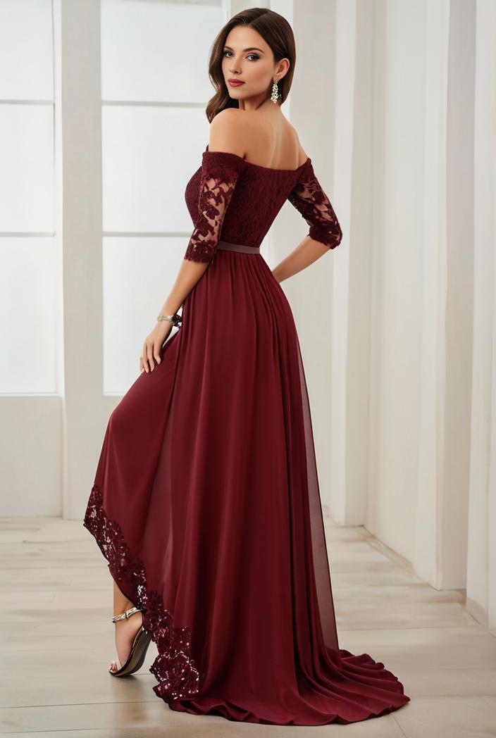 3 4 sleeve sheer sequin stripe high low hem evening dress 107678