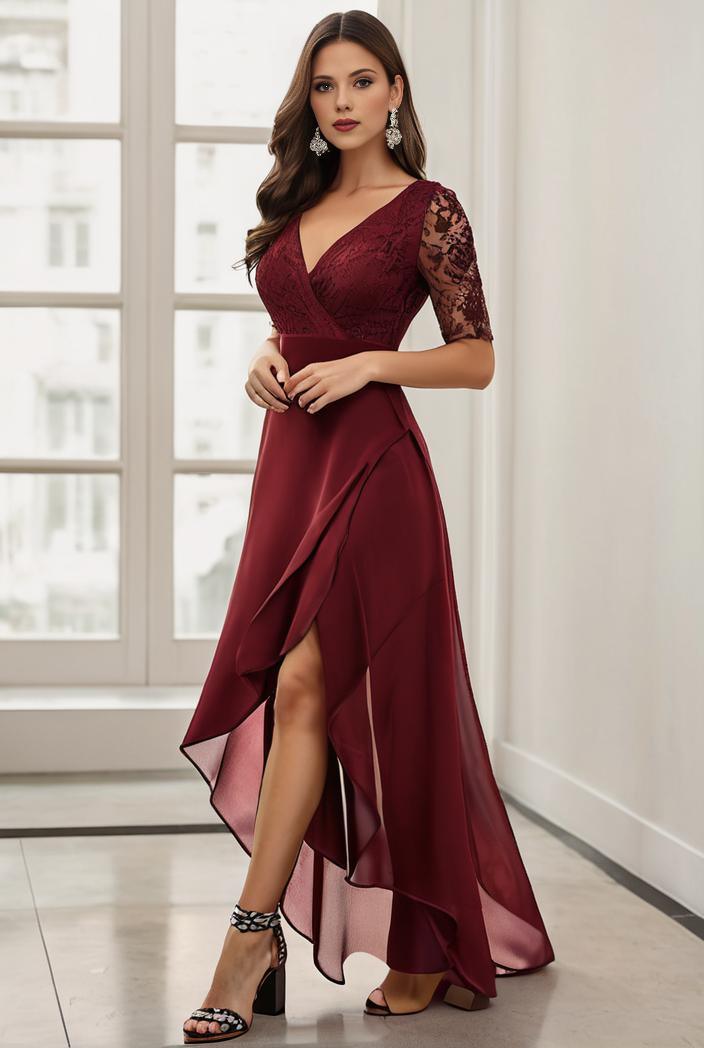 3 4 sleeve sheer sequin stripe high low hem evening dress 107687