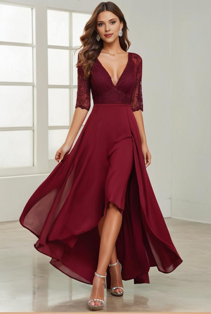 3 4 sleeve sheer sequin stripe high low hem evening dress 107690