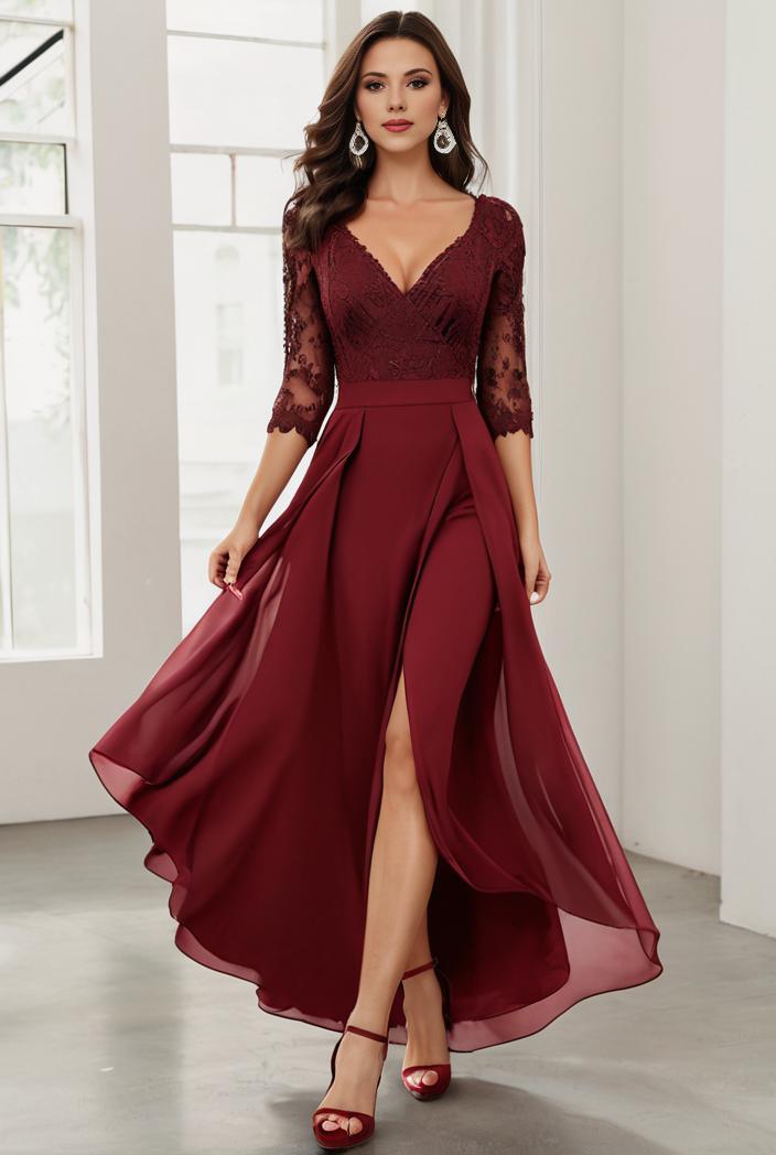3 4 sleeve sheer sequin stripe high low hem evening dress 107695