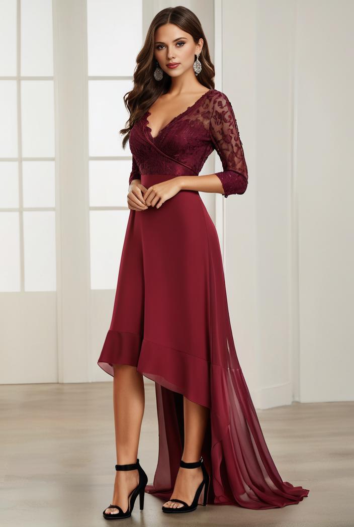 3 4 sleeve sheer sequin stripe high low hem evening dress 103311