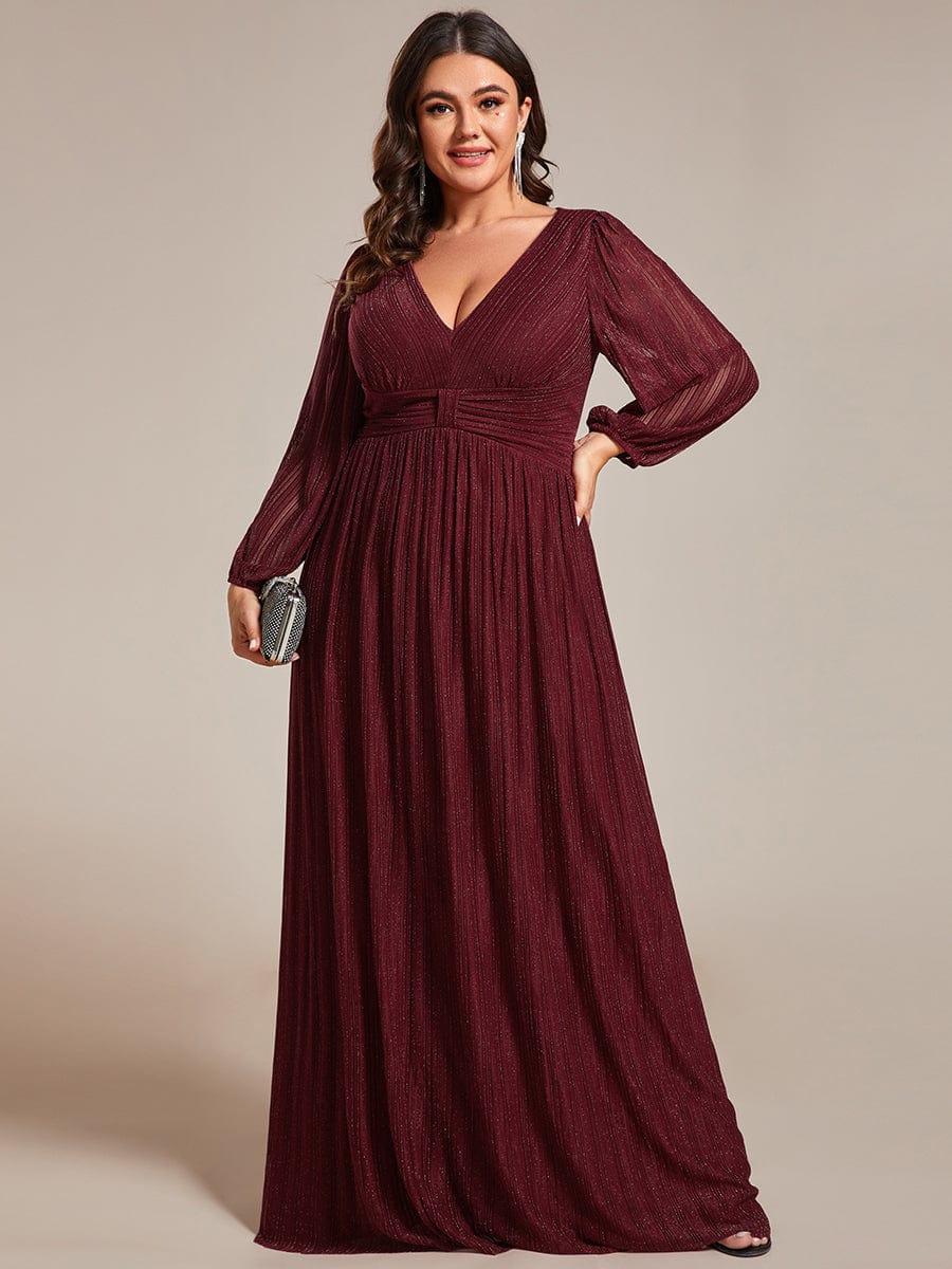 Elegant Plus Size Sequin Empire Waist Evening Gown with Sheer Sleeves