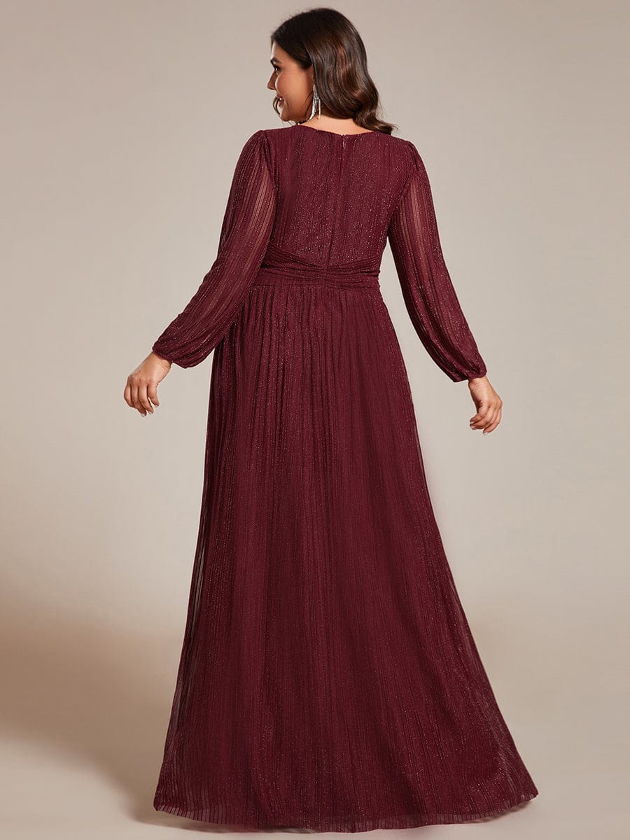 Elegant Plus Size Sequin Empire Waist Evening Gown with Sheer Sleeves