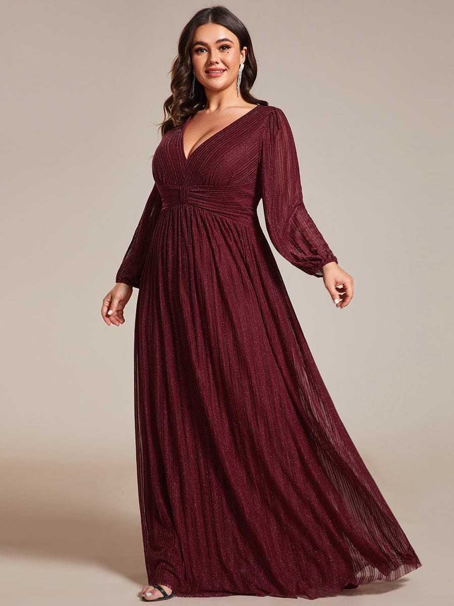 Elegant Plus Size Sequin Empire Waist Evening Gown with Sheer Sleeves