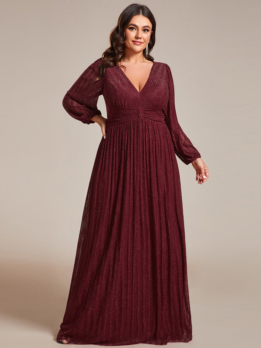 Elegant Plus Size Sequin Empire Waist Evening Gown with Sheer Sleeves