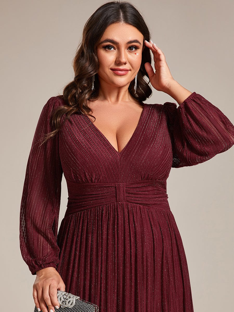 Elegant Plus Size Sequin Empire Waist Evening Gown with Sheer Sleeves