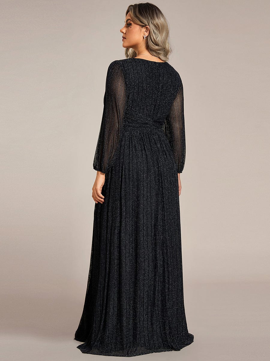 Elegant Plus Size Sequin Empire Waist Evening Gown with Sheer Sleeves