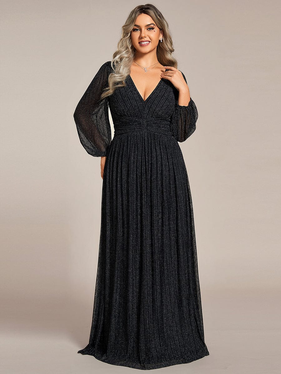 Elegant Plus Size Sequin Empire Waist Evening Gown with Sheer Sleeves