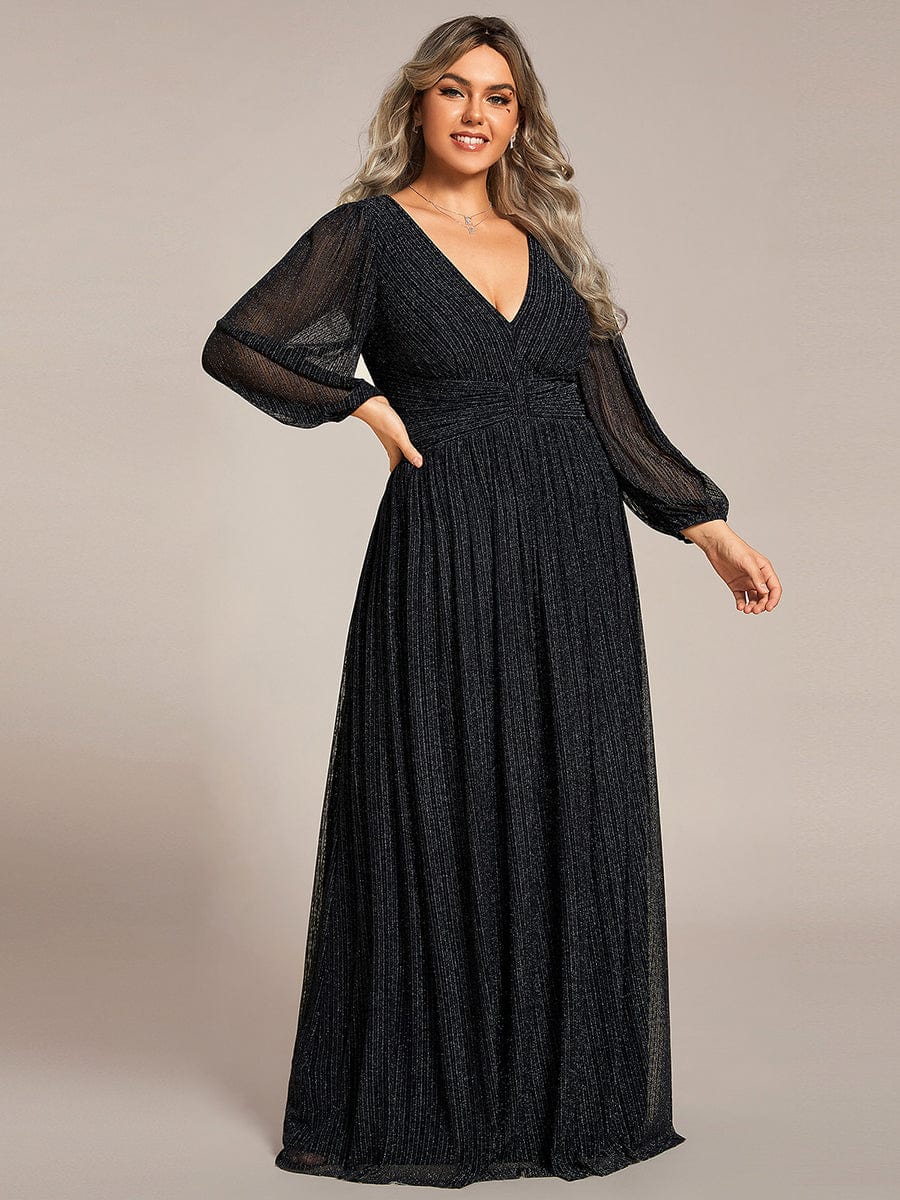 Elegant Plus Size Sequin Empire Waist Evening Gown with Sheer Sleeves