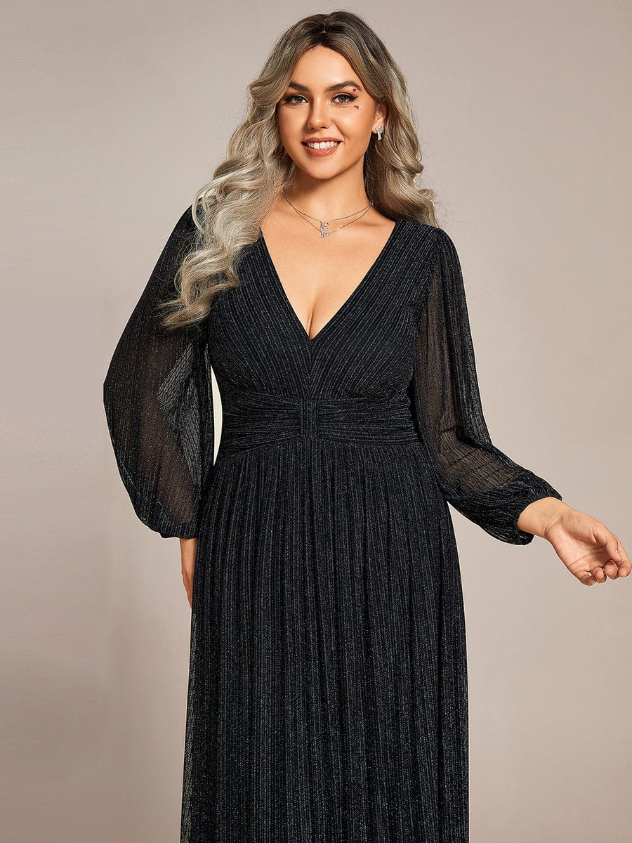 Elegant Plus Size Sequin Empire Waist Evening Gown with Sheer Sleeves