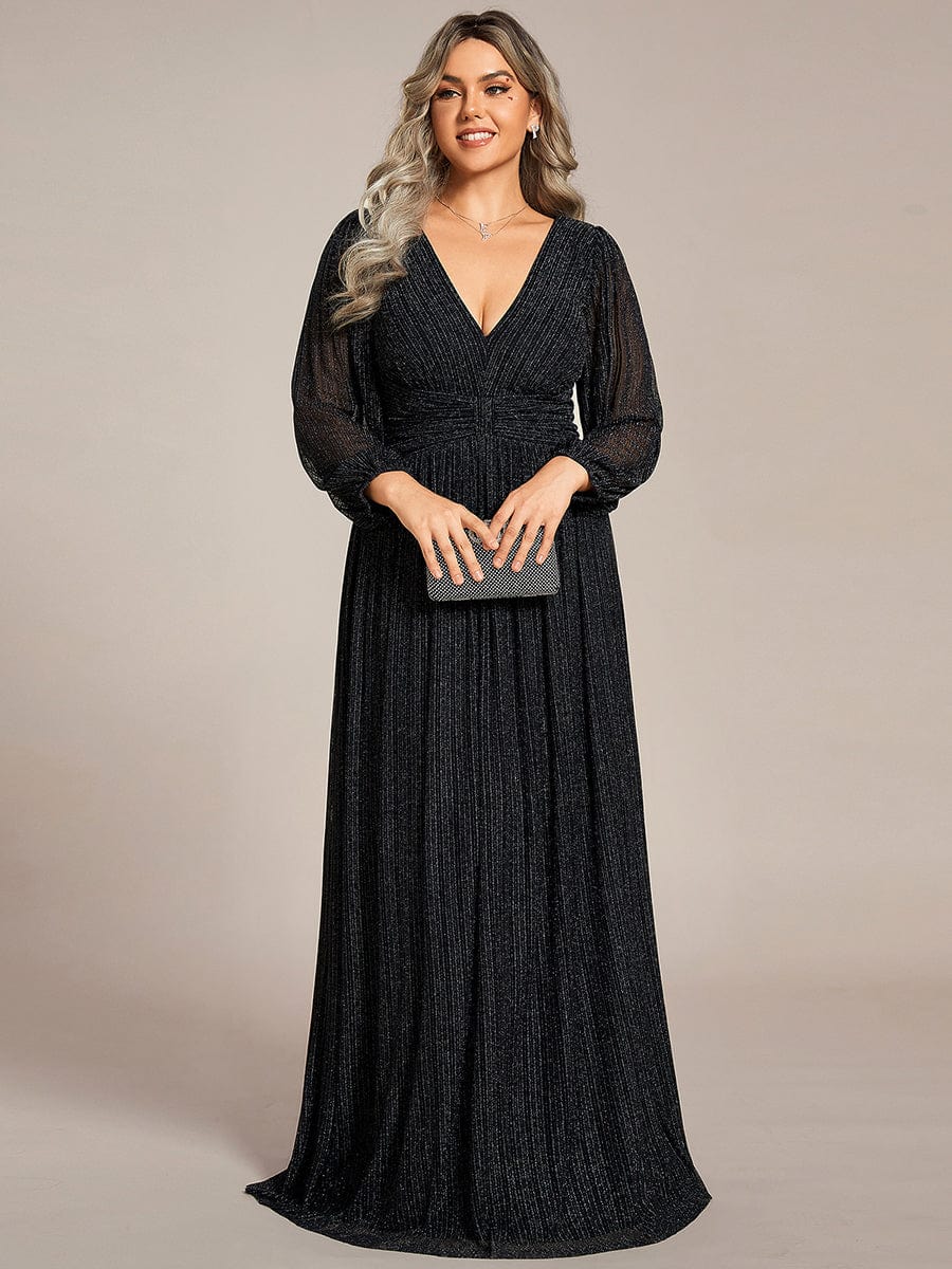 Elegant Plus Size Sequin Empire Waist Evening Gown with Sheer Sleeves