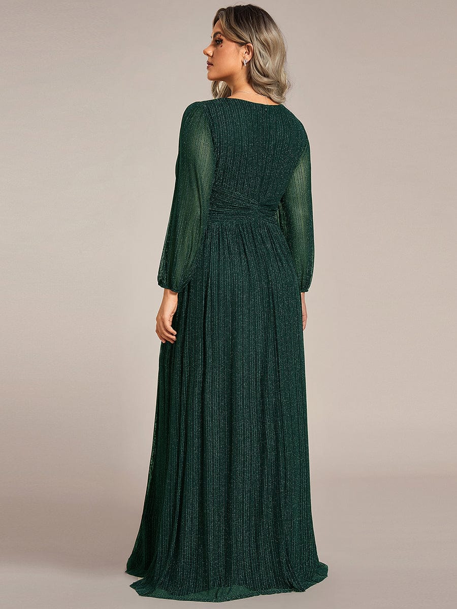 Elegant Plus Size Sequin Empire Waist Evening Gown with Sheer Sleeves