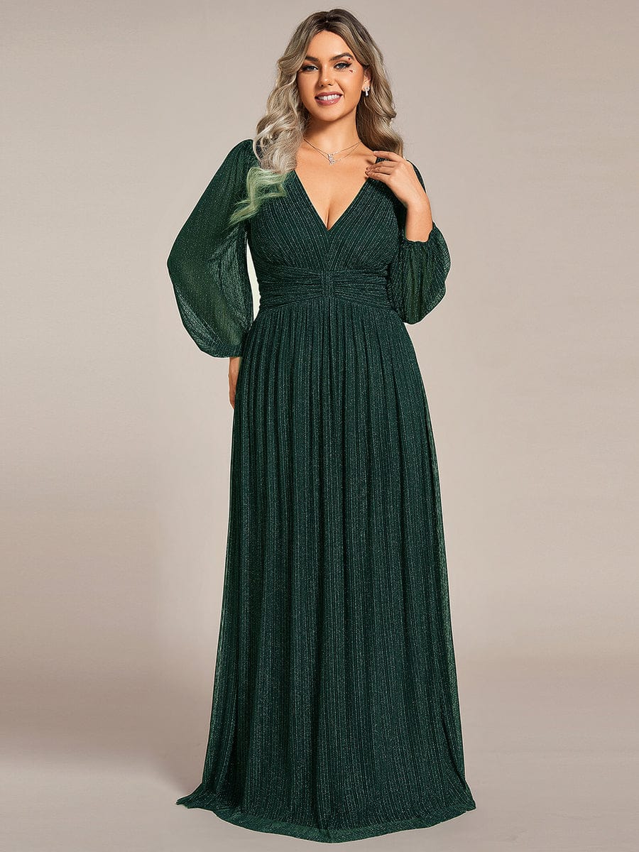 Elegant Plus Size Sequin Empire Waist Evening Gown with Sheer Sleeves