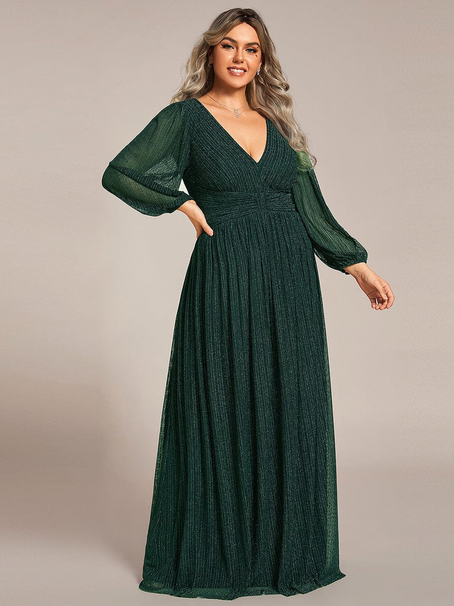 Elegant Plus Size Sequin Empire Waist Evening Gown with Sheer Sleeves