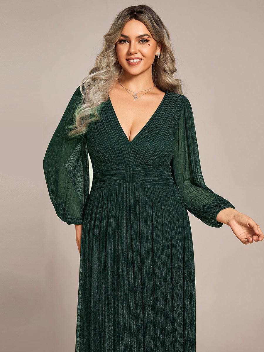 Elegant Plus Size Sequin Empire Waist Evening Gown with Sheer Sleeves