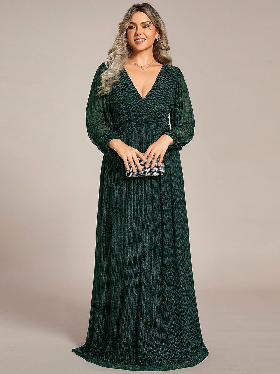 Elegant Plus Size Sequin Empire Waist Evening Gown with Sheer Sleeves