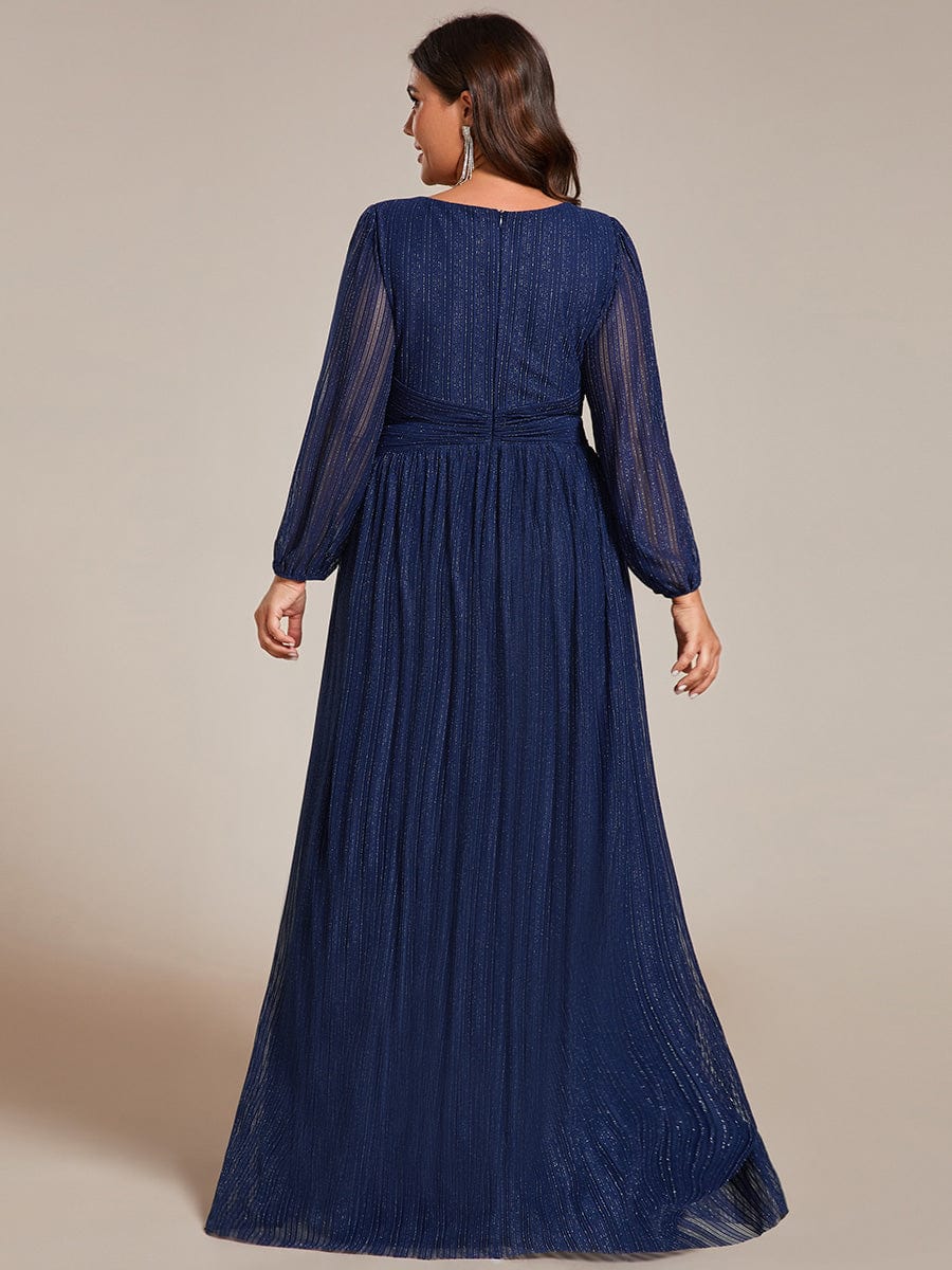 Elegant Plus Size Sequin Empire Waist Evening Gown with Sheer Sleeves