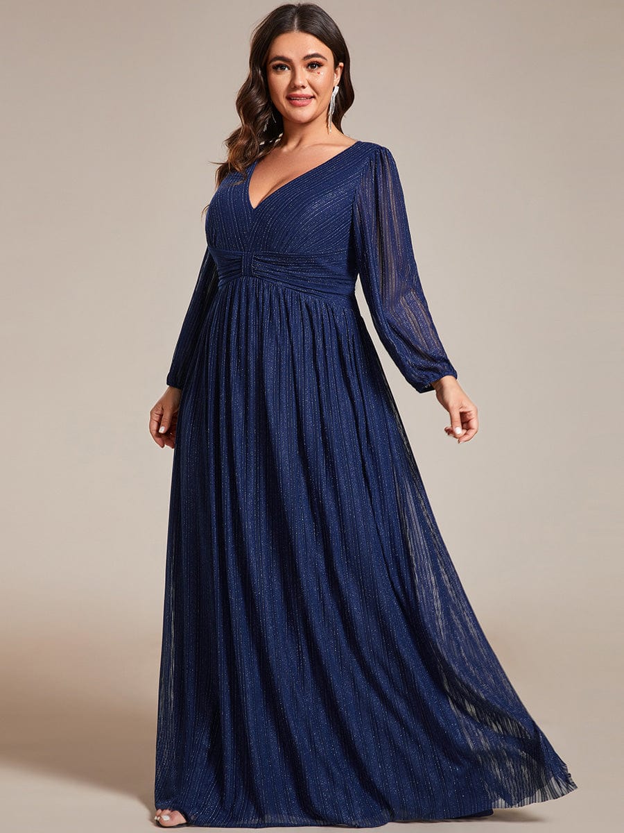 Elegant Plus Size Sequin Empire Waist Evening Gown with Sheer Sleeves