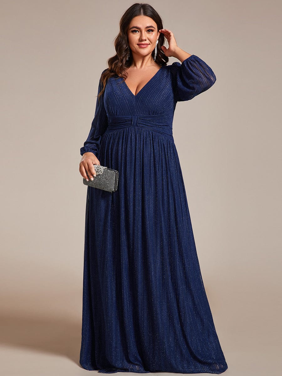 Elegant Plus Size Sequin Empire Waist Evening Gown with Sheer Sleeves