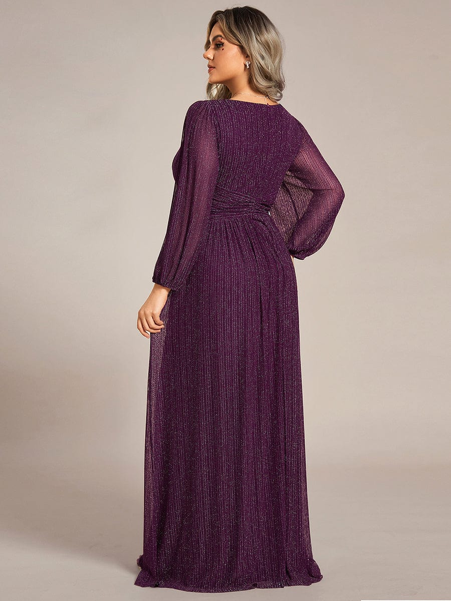 Elegant Plus Size Sequin Empire Waist Evening Gown with Sheer Sleeves