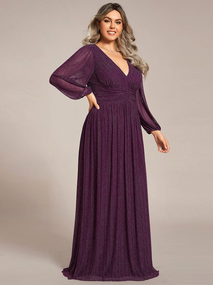 Elegant Plus Size Sequin Empire Waist Evening Gown with Sheer Sleeves