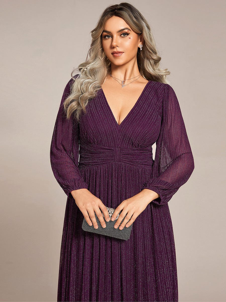 Elegant Plus Size Sequin Empire Waist Evening Gown with Sheer Sleeves