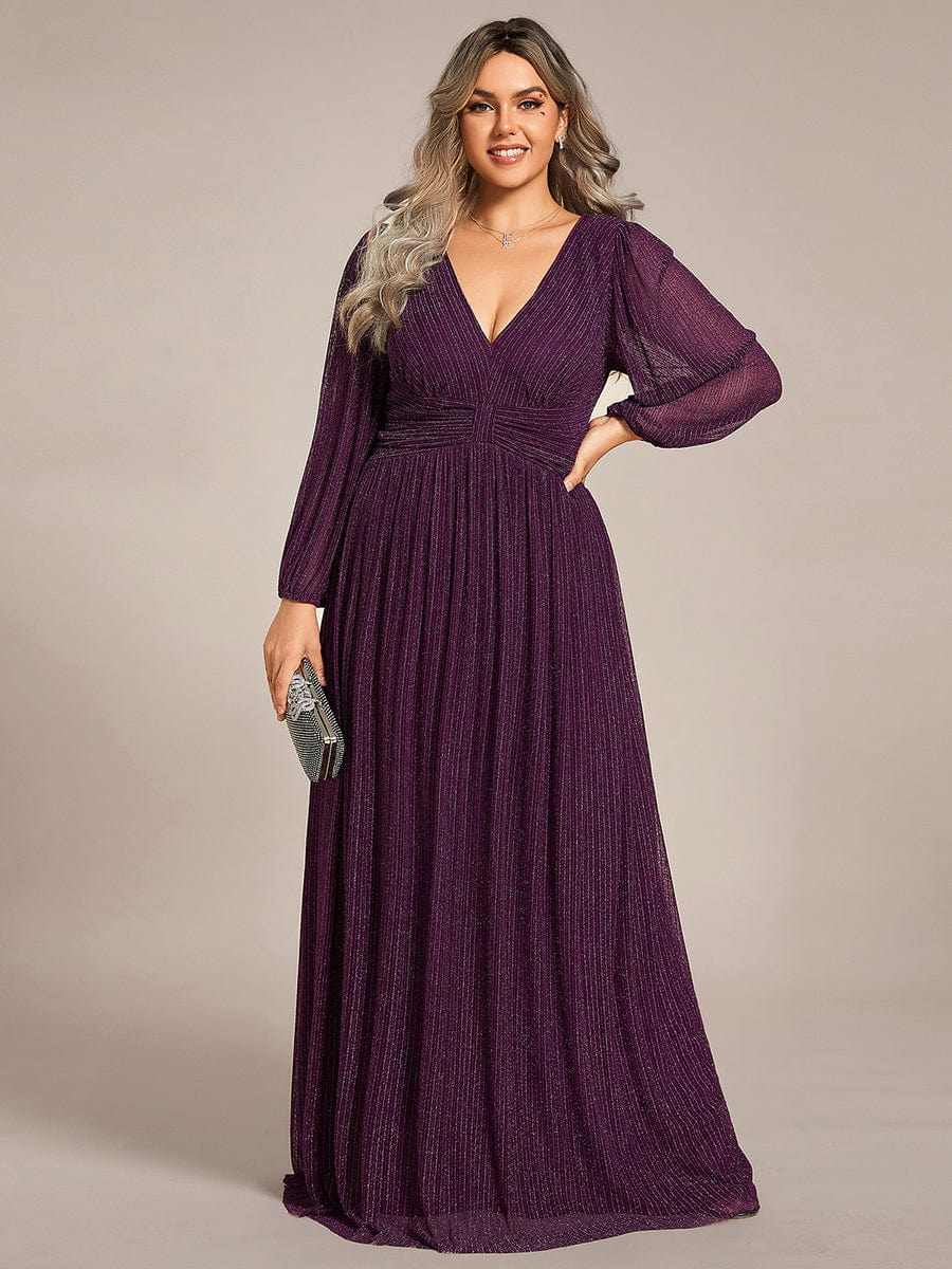 Elegant Plus Size Sequin Empire Waist Evening Gown with Sheer Sleeves