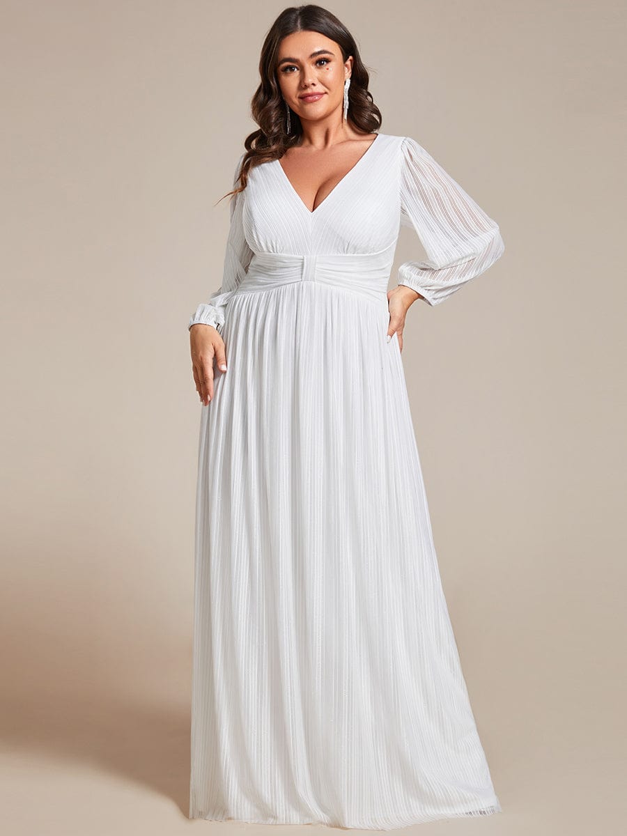 Elegant Plus Size Sequin Empire Waist Evening Gown with Sheer Sleeves