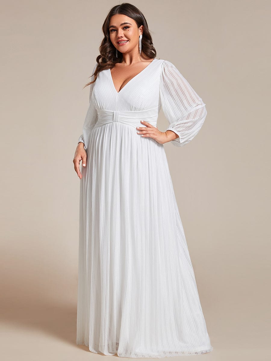 Elegant Plus Size Sequin Empire Waist Evening Gown with Sheer Sleeves