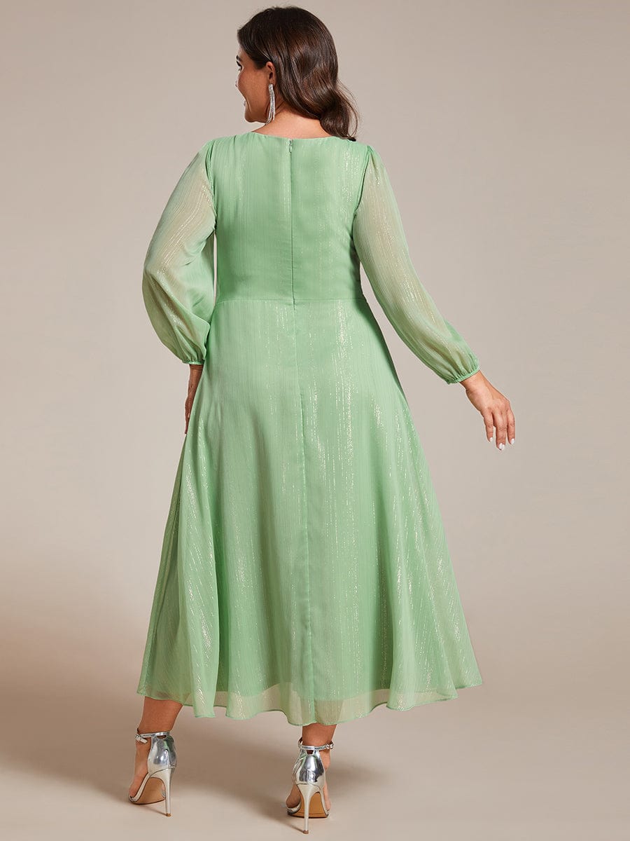 Curvy Confidence Twist Knot Lotus Leaf Evening Dress with Long Sleeves