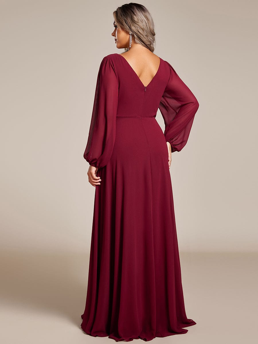 Shiny Belt V-Neck Chiffon Evening Gown with Pleats
