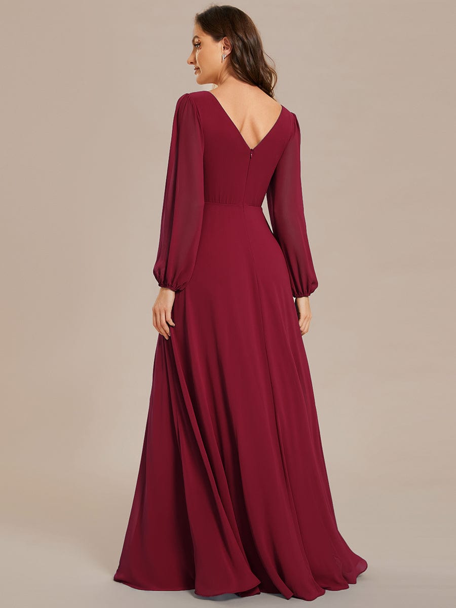 Shiny Belt V-Neck Chiffon Evening Gown with Pleats