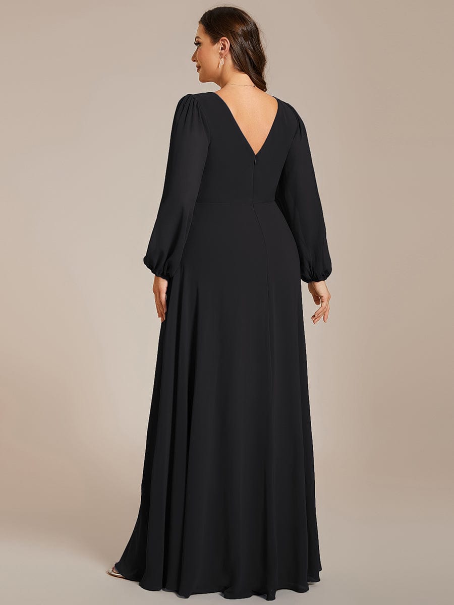 Shiny Belt V-Neck Chiffon Evening Gown with Pleats