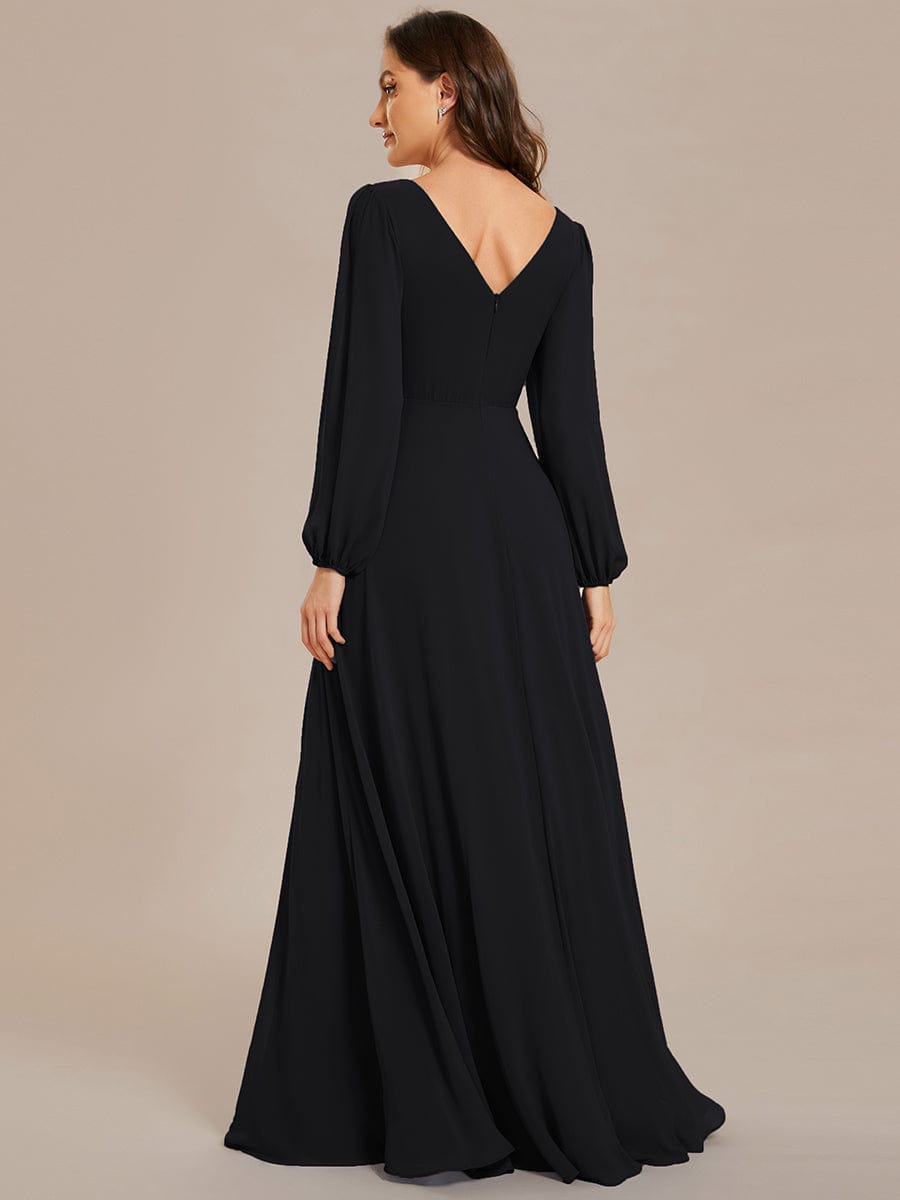 Shiny Belt V-Neck Chiffon Evening Gown with Pleats
