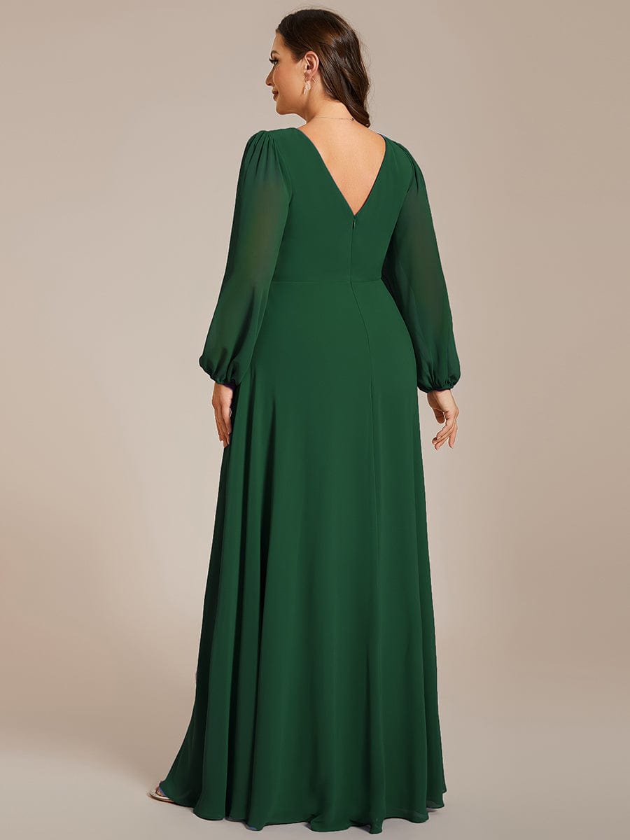 Curve-Enhancing V-Neck Sheer-Sleeved A-Line Chiffon Evening Gown