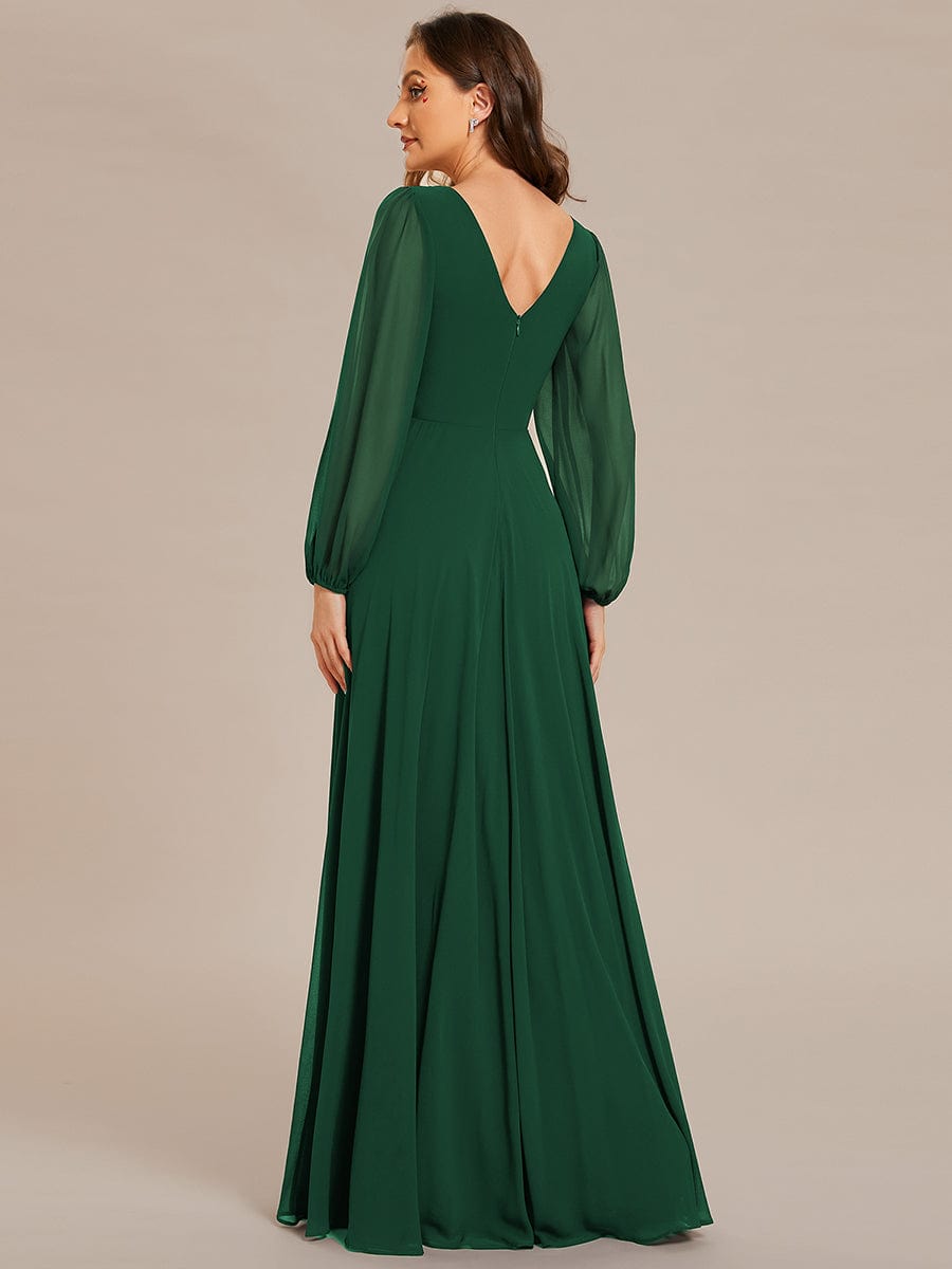 Shiny Belt V-Neck Chiffon Evening Gown with Pleats