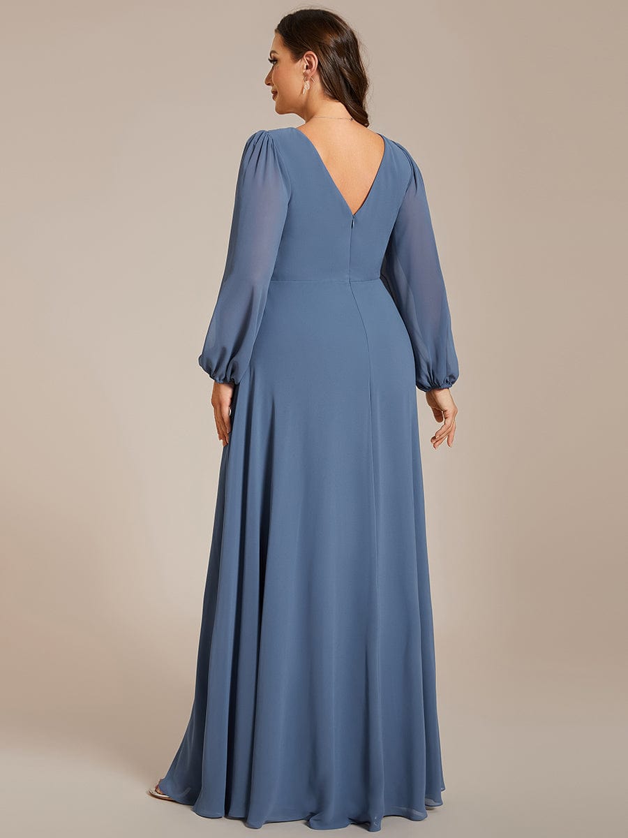 Curve-Enhancing V-Neck Sheer-Sleeved A-Line Chiffon Evening Gown