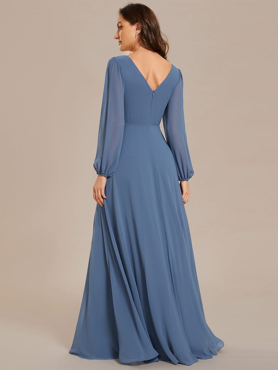 Shiny Belt V-Neck Chiffon Evening Gown with Pleats