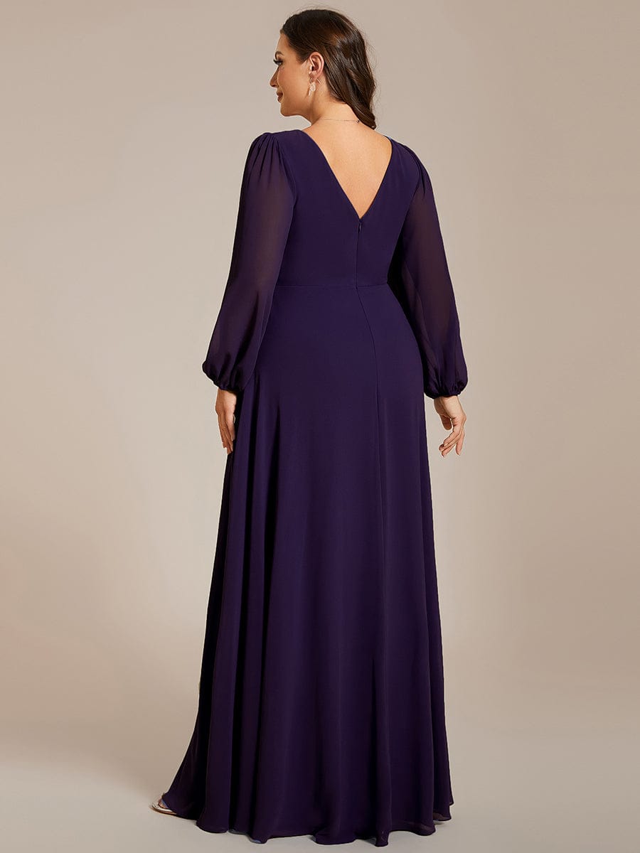 Curve-Enhancing V-Neck Sheer-Sleeved A-Line Chiffon Evening Gown