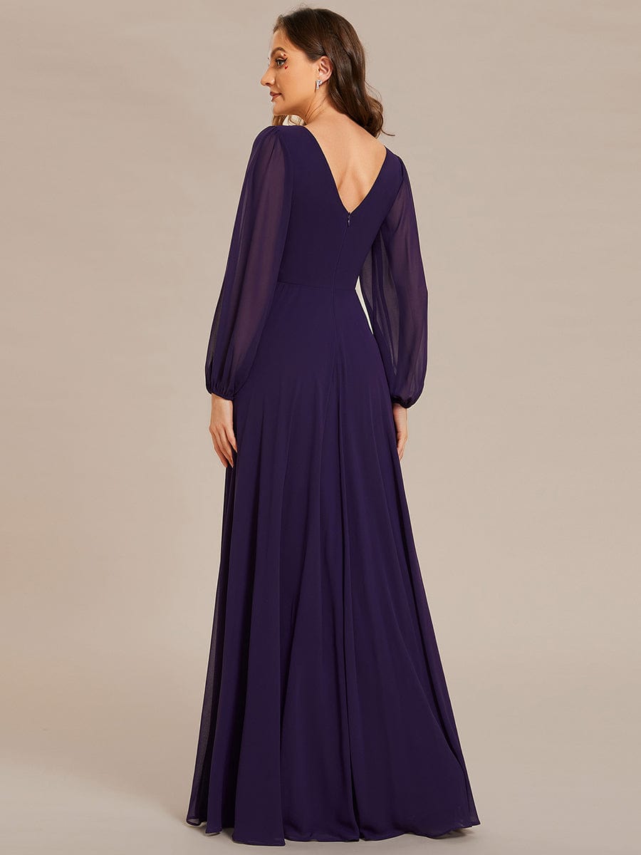 Shiny Belt V-Neck Chiffon Evening Gown with Pleats