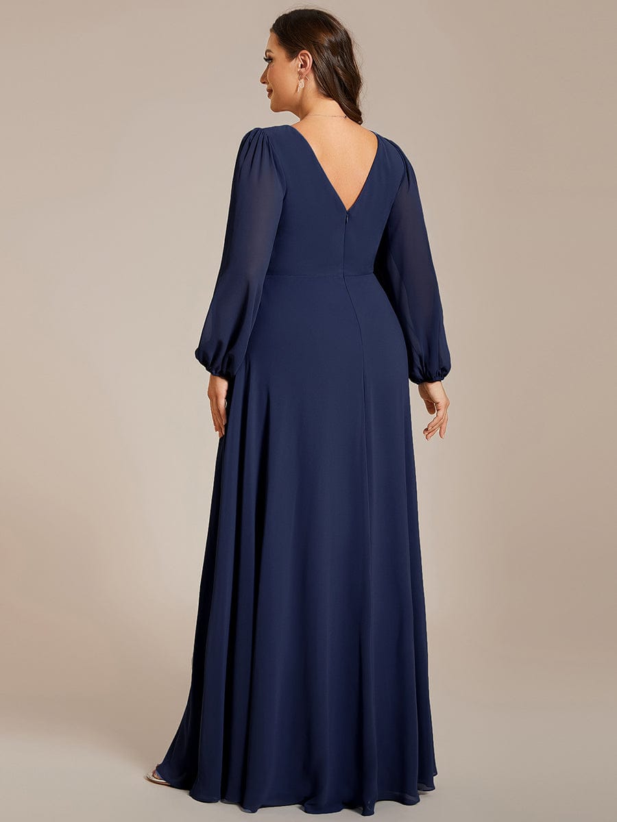 Shiny Belt V-Neck Chiffon Evening Gown with Pleats