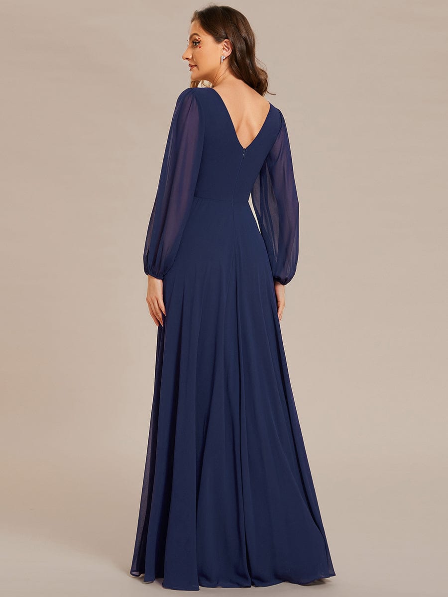 Shiny Belt V-Neck Chiffon Evening Gown with Pleats