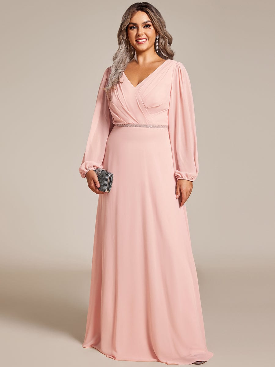 Curve-Enhancing V-Neck Sheer-Sleeved A-Line Chiffon Evening Gown