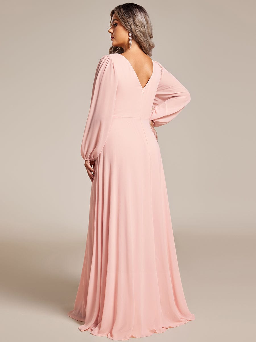 Curve-Enhancing V-Neck Sheer-Sleeved A-Line Chiffon Evening Gown