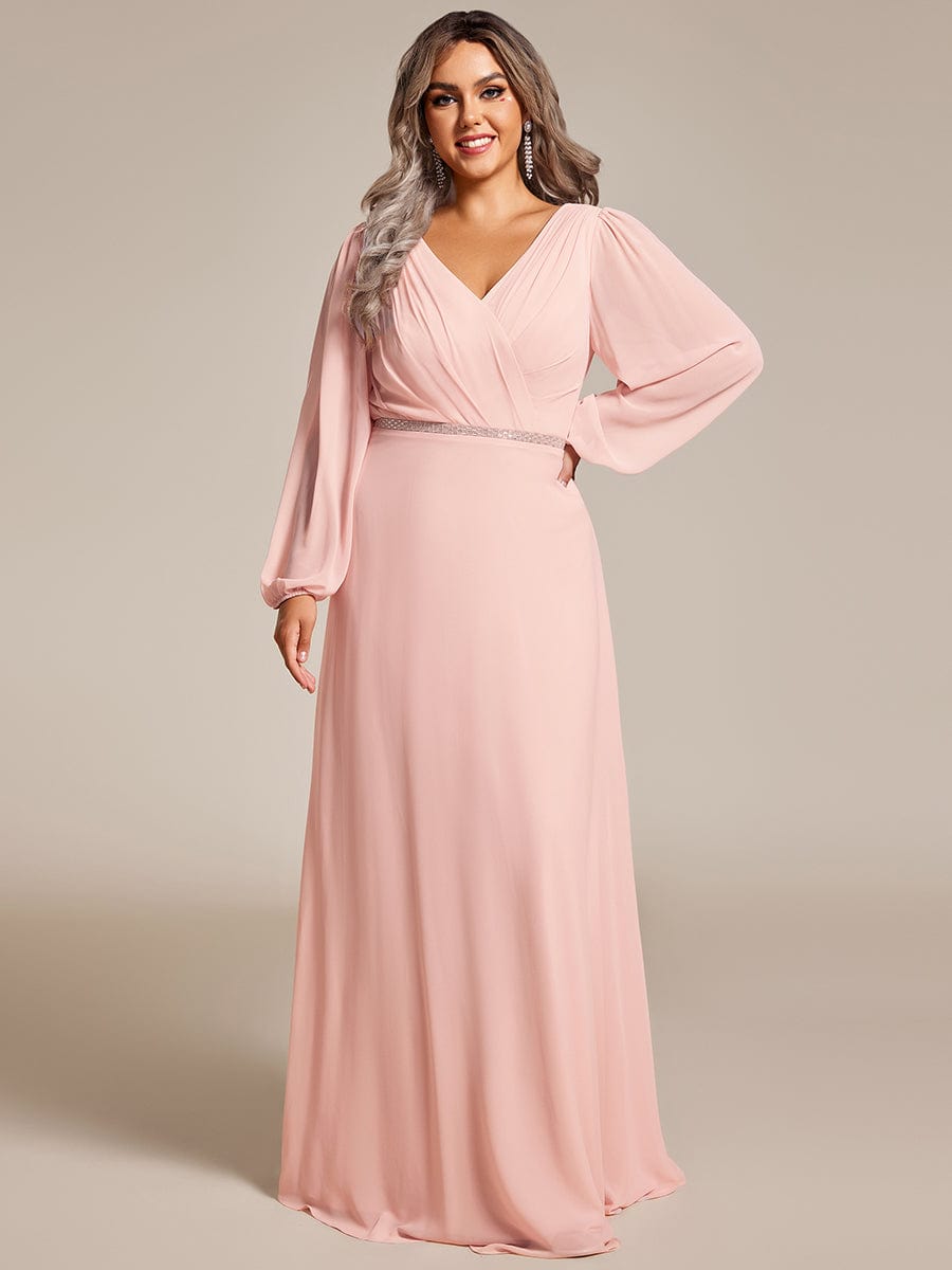 Curve-Enhancing V-Neck Sheer-Sleeved A-Line Chiffon Evening Gown