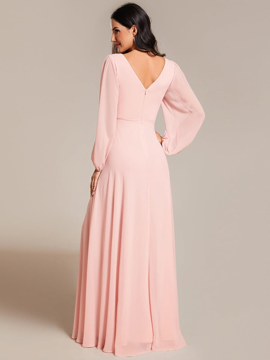 Shiny Belt V-Neck Chiffon Evening Gown with Pleats