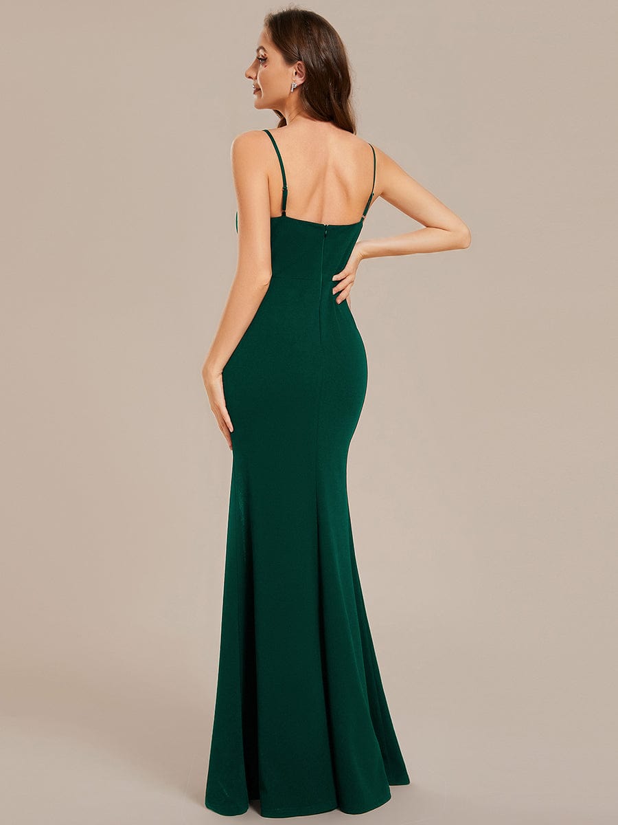 Glamorous Rhinestone Embellished High Slit Evening Dress with Spaghetti Straps
