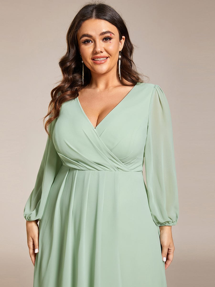 Empire Waist Chiffon Wedding Guest Dress with Long Sleeves