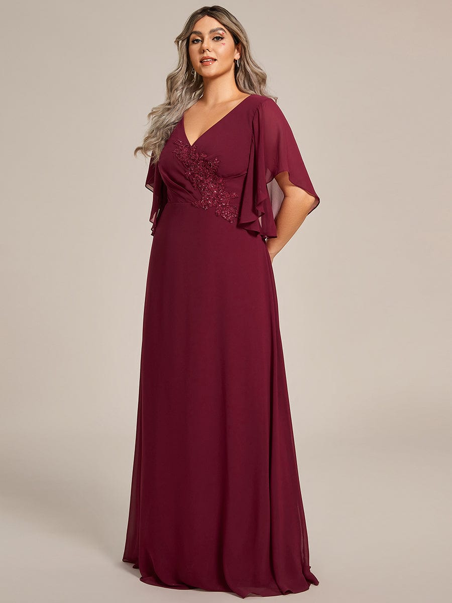 Elegant Plus Size A-line Half Sleeve Chiffon Mother of the Bride Gown with Applique