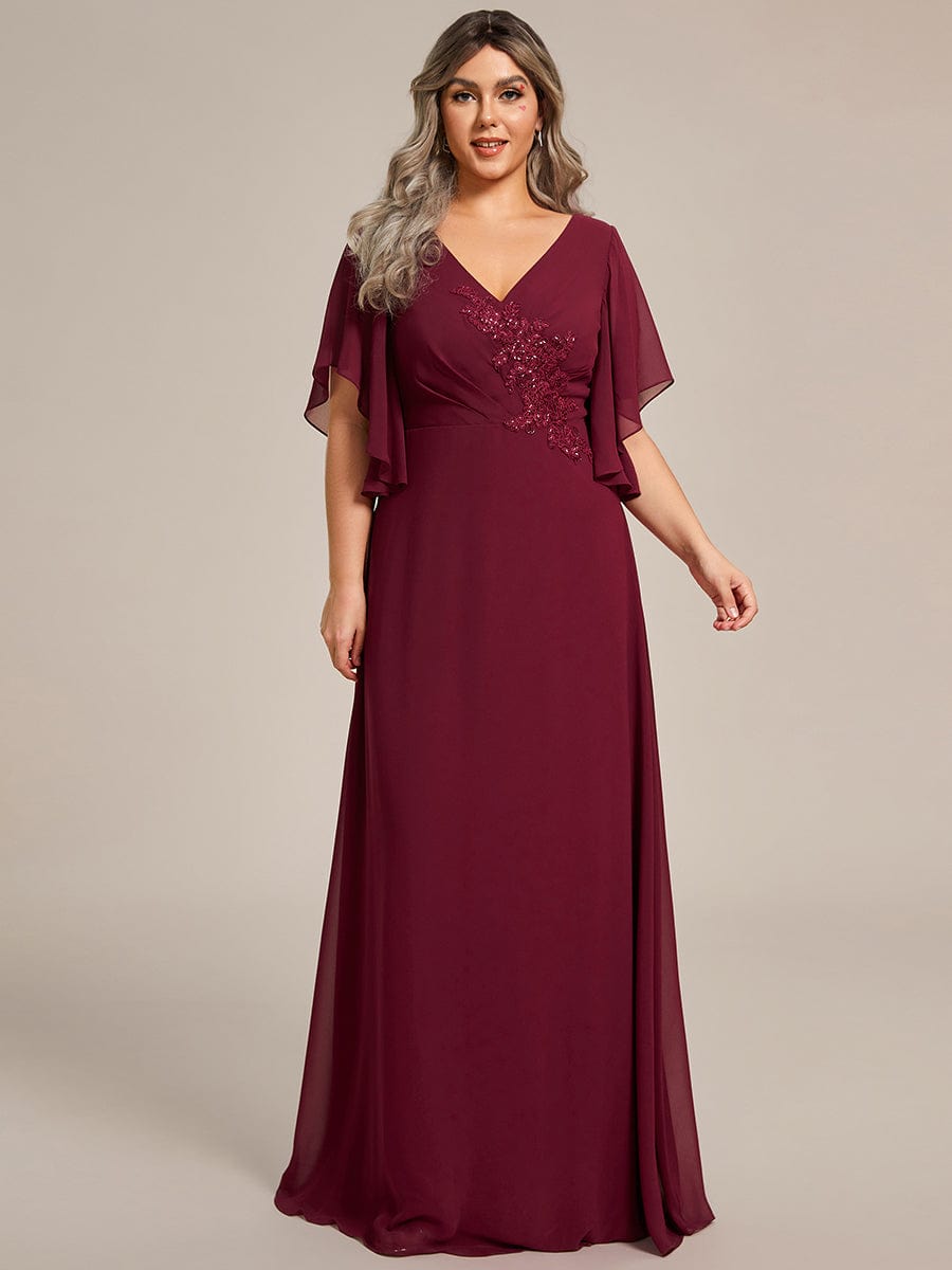 Elegant Plus Size A-line Half Sleeve Chiffon Mother of the Bride Gown with Applique
